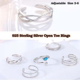 Roheafer 925 Sterling Silver Toe Rings for Women Adjustable Open Cuff Ring Hypoallergenic Turquoise Celtic Knot Vintage Band Rings for Men Women Girls, Sterling Silver, No Gemstone