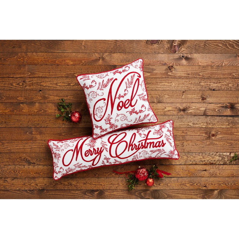 Mud Pie Christmas Embroidered Pillow, Long 11" x 35"