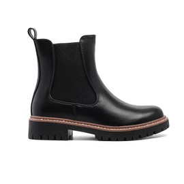 GUTOUGE Women’s Chelsea Boots with Lug Sole Ankle Booties, black