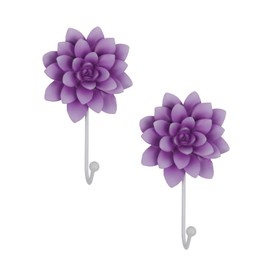 Guichifun Flower Shaped Decorative Wall Hooks - 2pcs Resin Purple Vintage Decor Hanger for Keys, Bags, Towels Bathroom Living Room Kitchen Home Decoration Gift 4 x 1.5 x 7 Inch