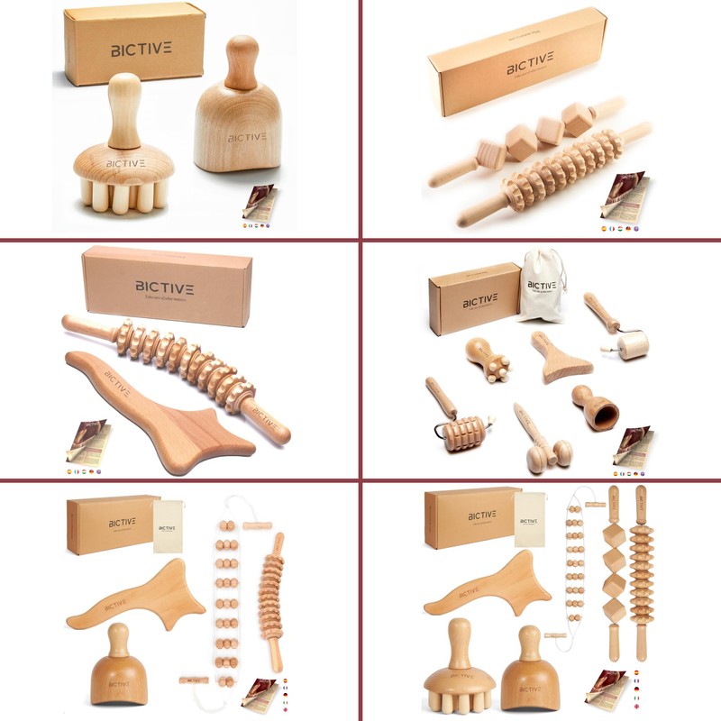 BICTIVE Curved Roller Massager and Body Shaping Paddle Kit. Wood