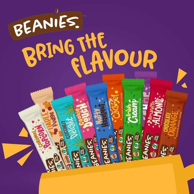 Beanies 50 Coffee Sticks, Mixed Blends; instant flavored coffee