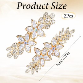 DOPENSPI 2PCS Gold Hair Clips, Gold Barrettes for Women Rhinestone Hair Barrettes Crystal Fancy Hairs Accessories for Brides Bridesmaid Wedding Prom Party Daily