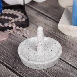 Creative Home Natural Terrazzo Stone Ring Holder Jewelry Storage Tray Holder Bathroom Vanity Countertop Accessories Organizer, 4" Diam. x 3.5" H, Off-White