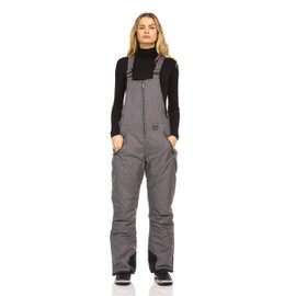 Arctic Quest Womens Ski Snow Bibs Pants Insulated Water Resistant Overalls Snowboarding Winter Waterproof Pants Women, Grey Heather, Large
