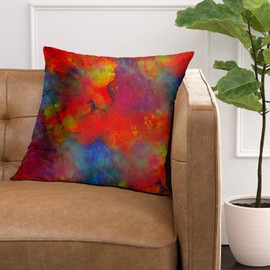 Emvency Throw Pillow Covers Orange Spring Paint Colorful Red Blue Yellow Band Watercolor with Spots and Streaks Purple Abstract Polyester 18 X 18 Inch Square Hidden Zipper Decorative Pillowcase