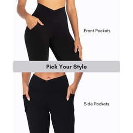 Sunzel Flare Leggings for Women with Pockets, Crossover Yoga Pants with Tummy Control, High Waisted and Wide Leg 34" Black Small