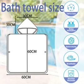 Shark Hooded Poncho Towel for Kids,60x90cm Microfibre Beach Towel With Bag,Sand Free Quick Dry Thin Towel,Swimming Towel Warm Wrap Changing Robe Bath Towel,Childs Travel Towel for Girls Boys Age 2-6