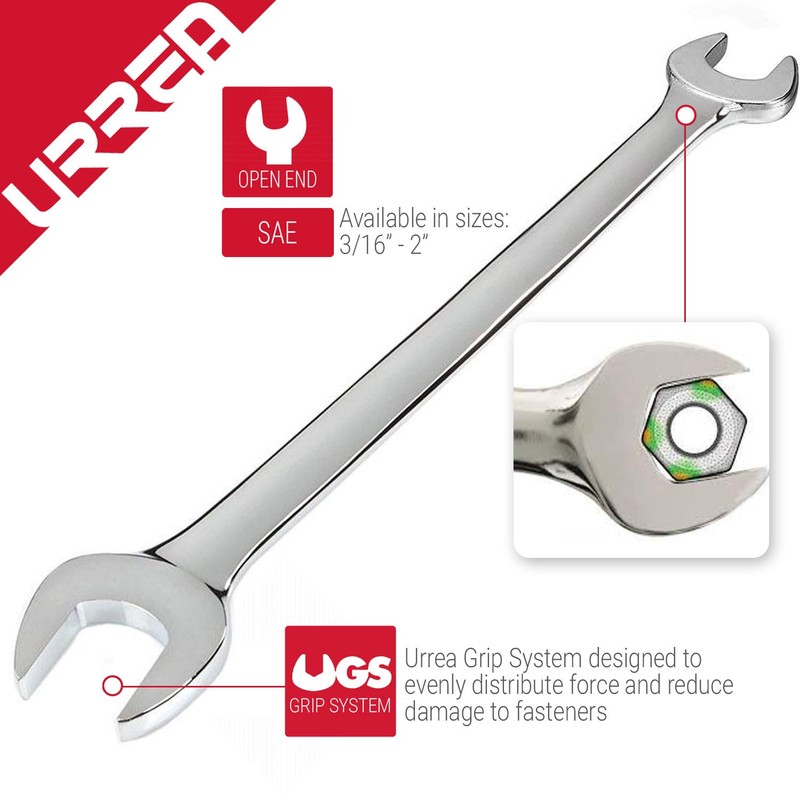 URREA 3016 3/16-Inch X 1/4-Inch Open End Wrench, Chrome