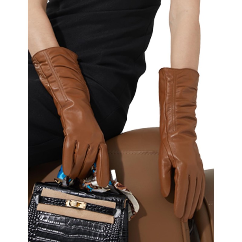 Neiicty Luxury Winter Long Leather Gloves Women Touchscreen Texting Warm