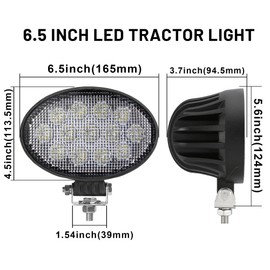Primelux 6.5 Inch LED Tractor Light - 65W 5850lm High-Output 12-24V Oval LED Work Lights, Flood Beam Pattern & Pedestal Mount, Compatible with John Deere Tractors, Agriculture and Construction (1 Pcs)