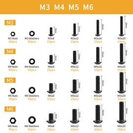 VIGRUE 600 Piece Carbon Steel Screws Set M3 M4 M5 M6 Pan Head Hex Socket Thread Screws Set with Nuts Washers and Allen Keys in Assortment Box