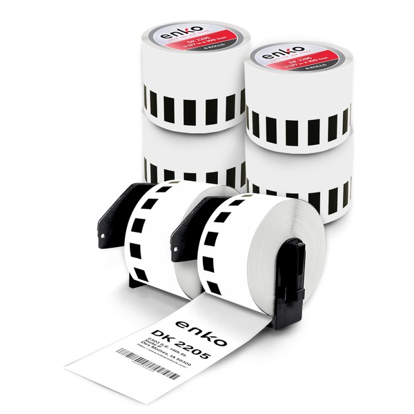 enKo - Compatible DK-2205 Continuous Paper Labels (2.4 Inch x 100 Feet) Use with Brother QL Label Printers QL-800, QL-820NWB QL 810W [6 Rolls + 2 Refillable Cartridge Frames]
