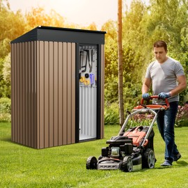 Outdoor Storage Shed, 5x3FT Utility Tool Shed, Metal Storage Garden Shed with Door & Lock for Patio Storage, Brown