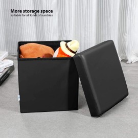 B FSOBEIIALEO Folding Storage Ottoman Cube with Faux Leather Toy Chest Footre...