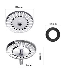AOOTUERL 84 mm Stainless Steel Kitchen Sink Plug – Universal Sink Filter, Anti-Lock Sink Grill, Quick Drain Sink Basket, for Kitchen Sink Hole 84-85 mm