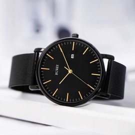 BUREI Stylish Men's Wristwatches, Minimalist Ultra-slim, Large Dial and Date, Stainless Steel Strap, Bracelet