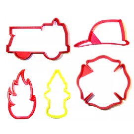 AJT FIREFIGHTER FIREMAN OUTLINES FIRE TRUCK HELMET HYDRANT LOGO SET OF 5 PR1398