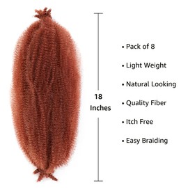 X-Tress Afro Marley Hair 18 Inch Pack of 8 Brown Twist Braiding Hair for Faux Locs Sringy Afro Kinky Twist Crochet Hair Pre Fluffed Spring Twist Hair Cuban Twist Hair Extensions(Light Brown)