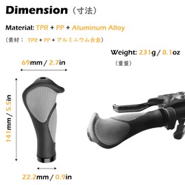 TRIWONDER Bike Handlebar Grips with Horns, 2pcs Non Slip Mountain Bicycle Handlebar MTB BMX Road Bike End Grips Soft Rubber Ergonomic Design (Black - 141mm)