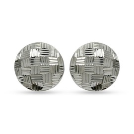 LeCalla 925 Sterling Silver Omega Back Earrings Jewelry Medium Half-Round Diamond-Cut Button Omega Back Clip-On Stud Earring for Women Teen 12 MM