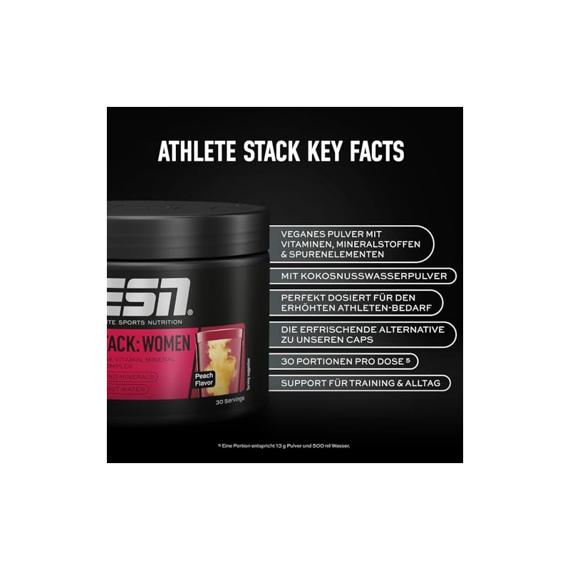 ESN Athlete Stack Women Powder, 390 g Powder, Peach, with