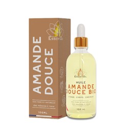 Essentioil Organic Sweet Almond Oil - 100% Pure and Natural - for Face, Hair, Body, Young Skin - 100 ml