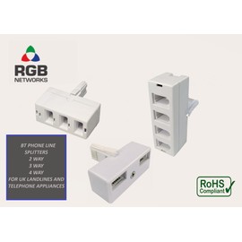 RGB Networks Ltd BT Telephone Line Splitter Double 2, Triple 3 or Quad 4 Way (T) Shaped (RJ11 (M) to BT (F) Adapter)