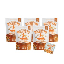 Mission Mighty Me Nutty Puffs Mixed Nut Butter Puffs for Babies + Kids - Pediatrician Developed, Plant-Based Gluten-Free Baby Snack - Peanut, Tree Nut, Cinnamon (6 Pack - 5 Pack Plus Peanut Sample)