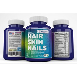 VitaMed Hair Skin and Nails Vitamins - Collagen Pills for Hair Growth, Biotin 5000mcg to Strengthen Nails and Glowing Skin, Hyaluronic Acid, Vitamin C, E, B6, Keratin Hair Treatment, 60 Tablet.