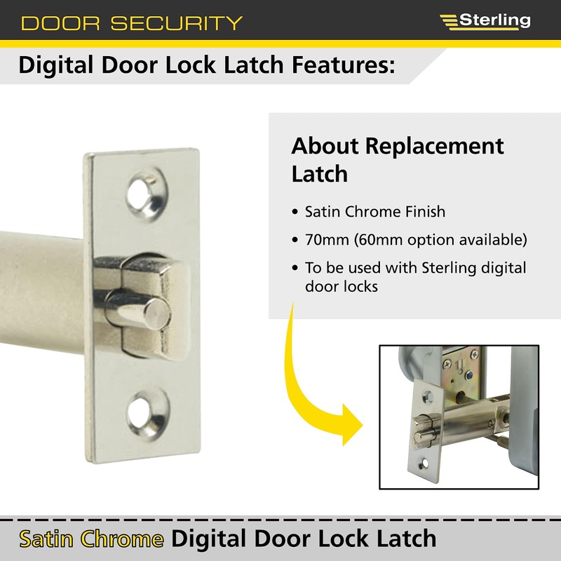 Sterling SL70 Standard Digital Door Lock Latch, Chrome, 70mm