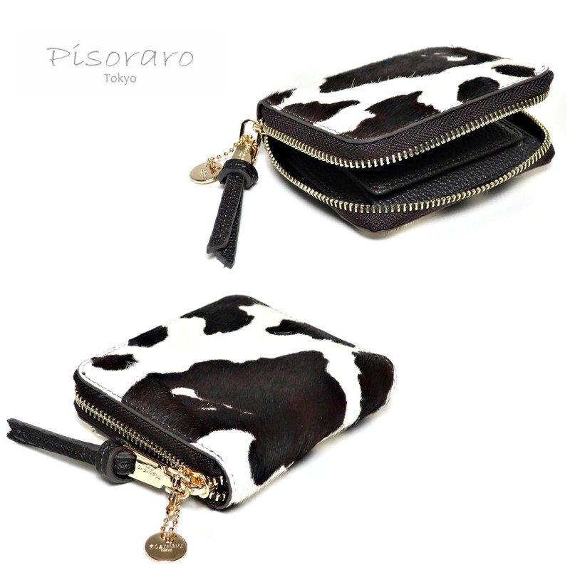 Pisoraro Harako Holstein Print Round Zip Mini Wallet PR242 Holstein,