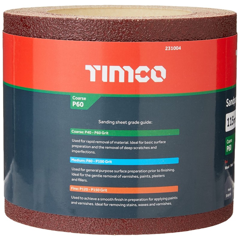 TIMCO 60 Grit Sandpaper Roll - Red - 115mm x