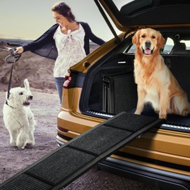 Dog Ramp for Car，63" x 17" Wide Folding Pet Ramp Dog Ramps for Medium & Large Dogs with Non-Slip Rug Surface ，Portable Dog Car Ramp for SUV Car & Truck, Outdoor Dog Ramp Up to 250 LBS