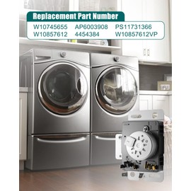 W10745655 W10436308 Clothes Dryer Timer Compatible with Whirlpool Amana Admiral, Dryer Timer Replaces AP6003908 W10857612VP W10857612 4454384 PS11731366, 230VAC 60Hz