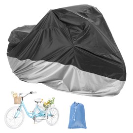AkiiGer Adult Tricycle Cover Waterproof Outdoor, Bike Covers for 2 Bicycles, Sun Dust Wind Proof Bicycle Cover with Lock Hole, 90.6"L, Ripstop Material, Easy to Carry-Silver