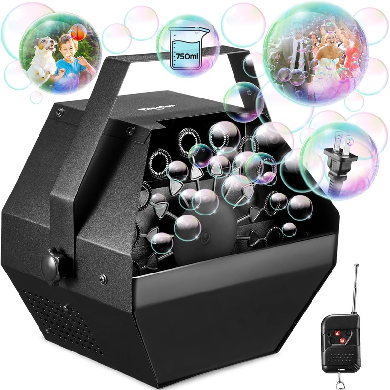 Theefun Bubble Machine: Remote Control 750ML Metal Bubble Blower Machine