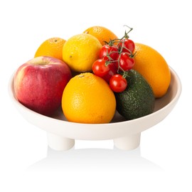 Tanirapel Ceramic Fruit Bowl for Kitchen Counter, 10" Large Decorative Bowl for Home Decor, Modern Pedestal Bowl with Four-Legs, Fruit Holder for Breads and Vegetable, Matte Cream