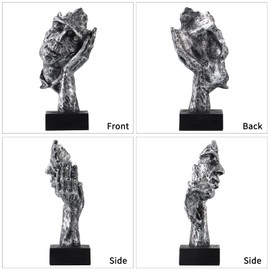 MOLIGOU 3Pcs Thinker Statue, No Hear No See No Speak Abstract Art Figurine, Sculpture Decor for Office, Desktop, Bookshelf (Silver)