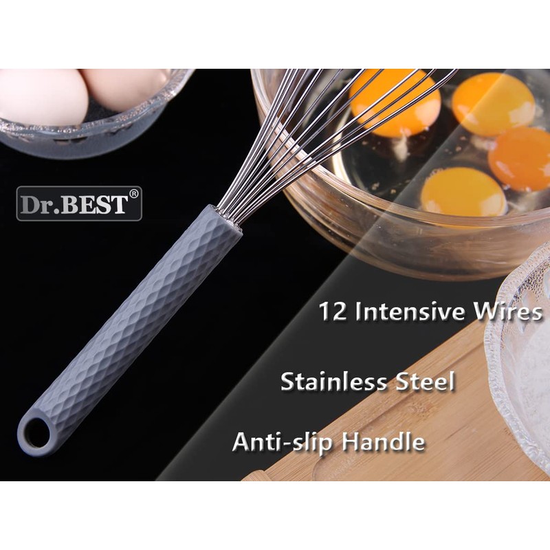 Dr.BEST Stainless Steel Whisk Egg Beater Anti-slip Silicone Handle Comfortable