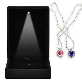 Caja de de Joyería Lluminada con LED, Contenedor de Caja de Anillo de Bodas, Caja de Almacenamiento con Soporte Colgante de Joyería (Negro)