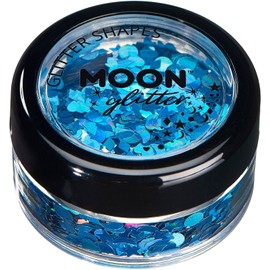 Moon Glitter - Formas holográficas de purpurina - 100% purpurina cosmética para cara, cuerpo, uñas, cabello y labios - 1 onza - Azul