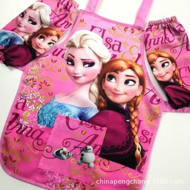Teenieping Ice and Snow Girl Cartoon Kids Waterproof Apron with Sleeves and Handmade Art Bib (Aisha Design) One Size/Double 1 3ea