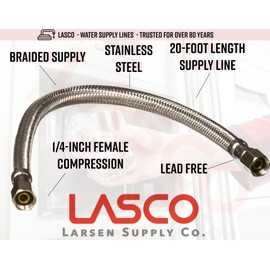 LASCO 10-0958 20-Foot Ice Maker Water Supply Line, Braided Stainless Steel, X 1/4-Inch Female Compression, 1-Pack