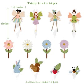 Decoración para cupcakes de hada del bosque – 24 unidades con temática de bosque para niñas, cumpleaños, baby shower, decoración de tartas para decoración de fiesta de té temática de hadas