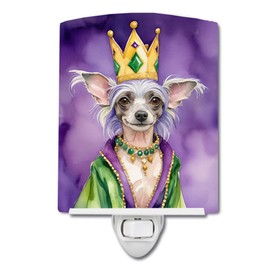 Caroline's Treasures Chinese Crested King of Mardi Gras Ceramic Night Light Compact, UL-Certified, Ideal for Bedroom, Bathroom, Nursery, Hallway, Kitchen, 6x4x3, Multicolor