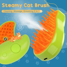 GIGART Cat Steam Brush for Shedding Cat, 3 in 1 Steamy Water Pet Hair Removal Comb, Self-Cleaning Steam Grooming Multifunctional Hair Removal Comb for Shedding Brush Dog and Cat (Green)