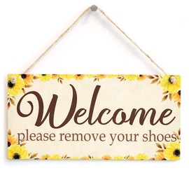 Hty Welcome Please Remove Your Shoes - Bright Summer Themed Welcome Sign 10" X 5"（25x12.5 cm）