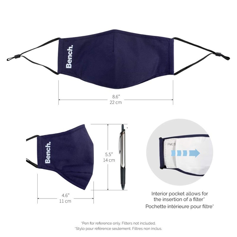 Bench. - 4 Pack Fabric Masks, Breathable, Adjustable with Dust