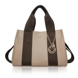 Giselle Women's Shoulder Bag, Tote Bag, 2-Way Mini Tote, Mocha x Brown [Charm: Smile]